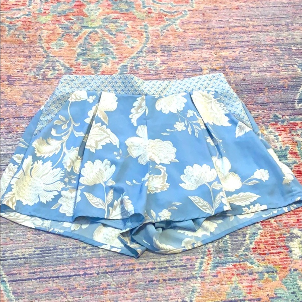 Light Blue and White Floral Shorts